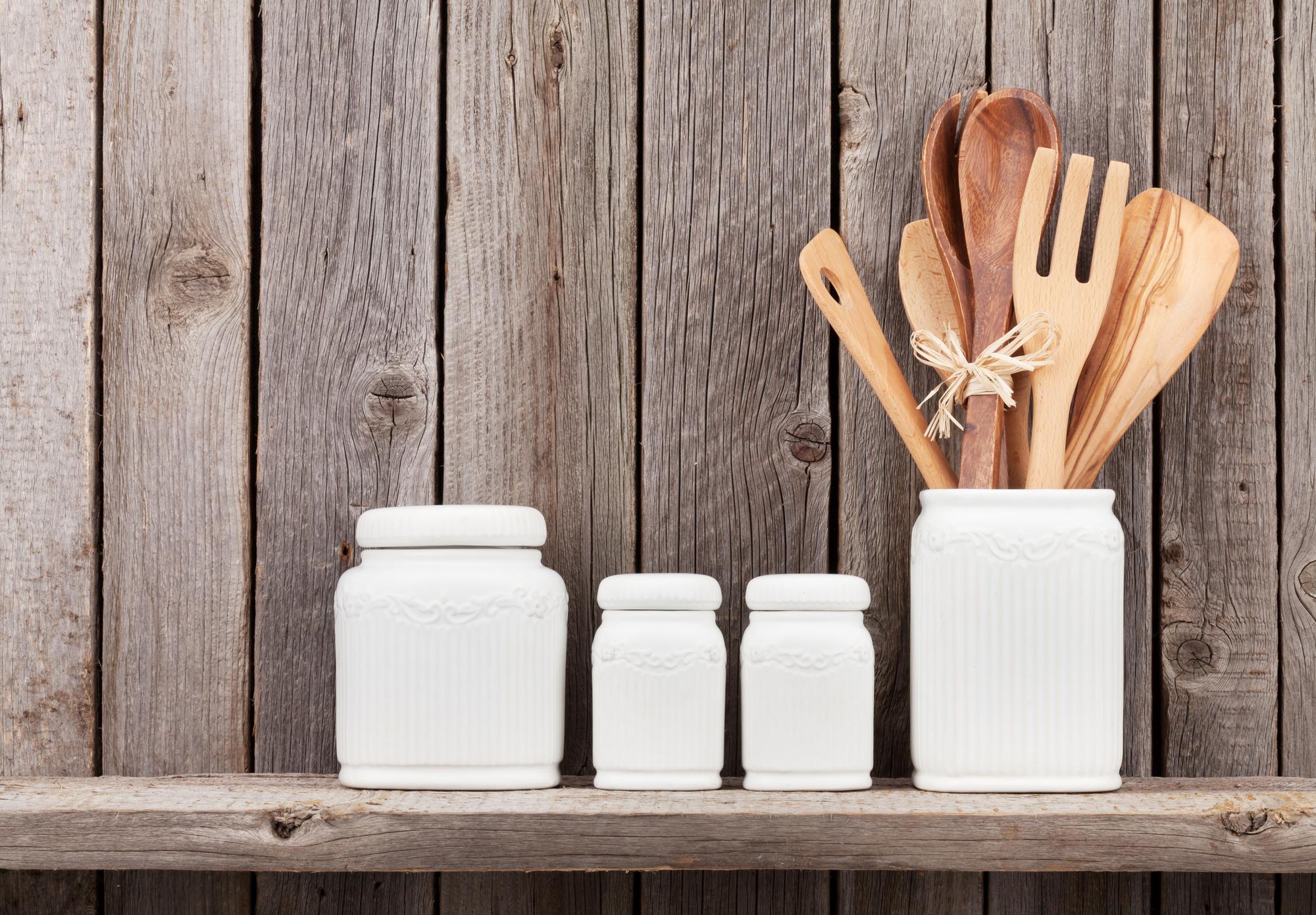 neat mise en place with labelled jars and tools