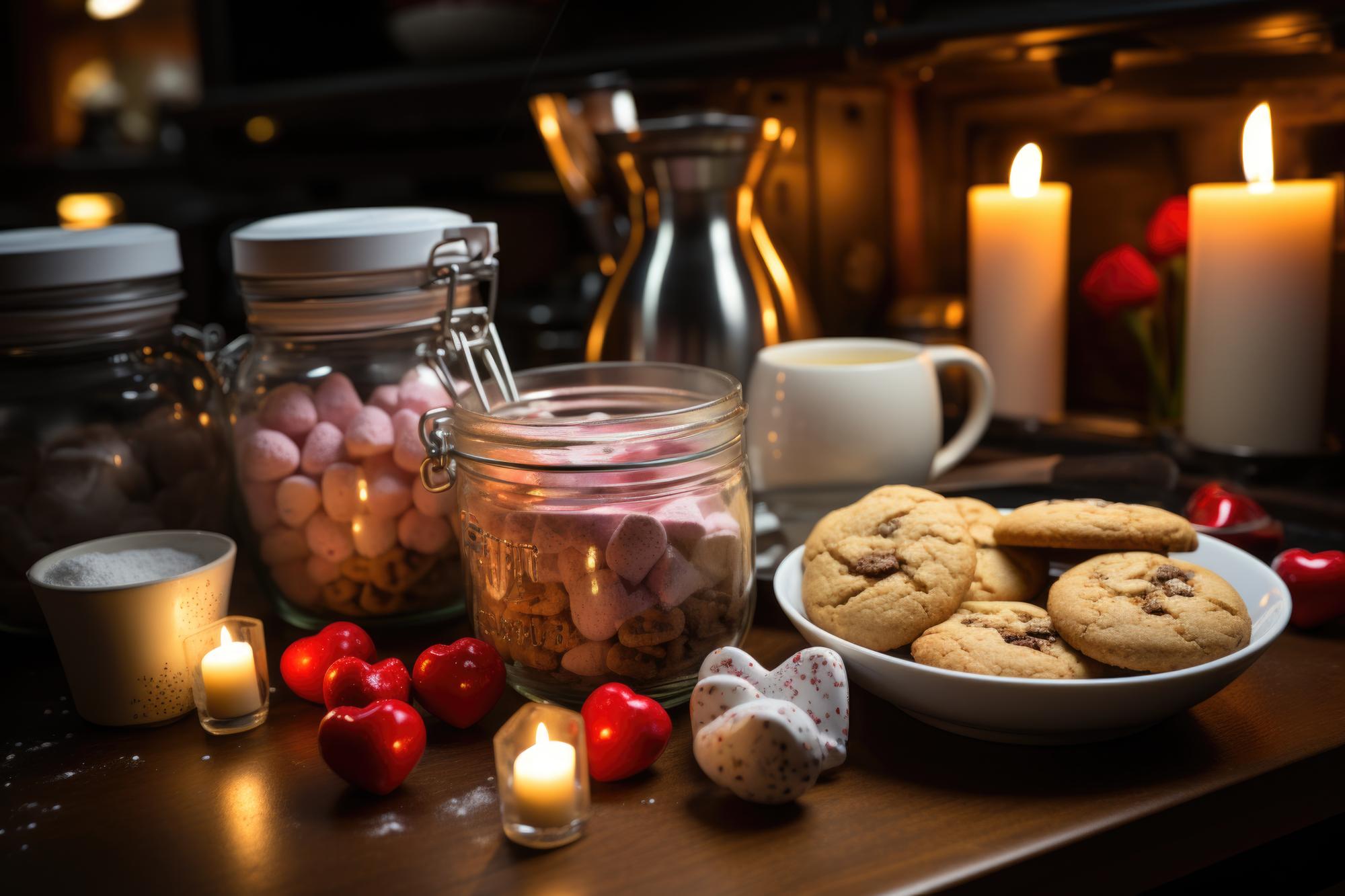 cluttered kitchen counter with many unopened jars